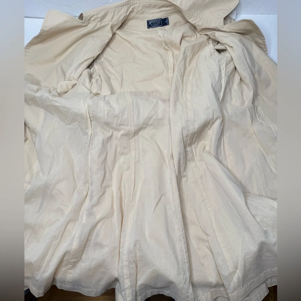 American Living Trench Coat Womens Size 14 Beige Pleated Classic Preppy Khaki PI